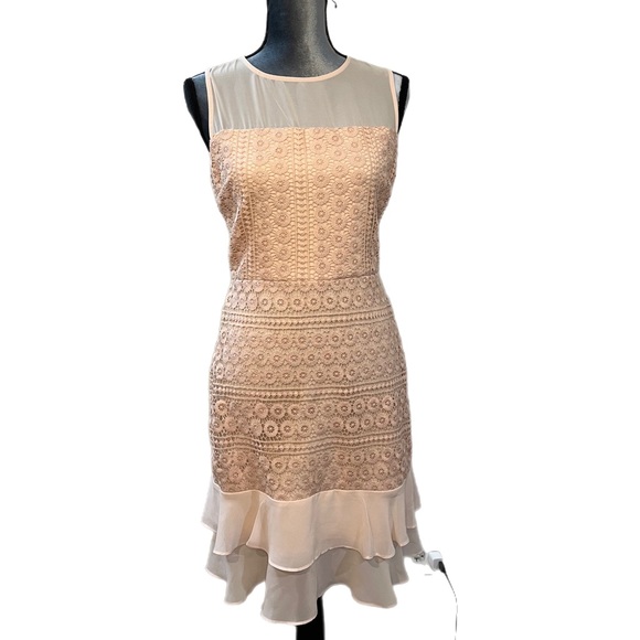 BETSEY JOHNSON Confection Pink Blush Lace Overlay Sheath Dress, Size 6 - Picture 2 of 12